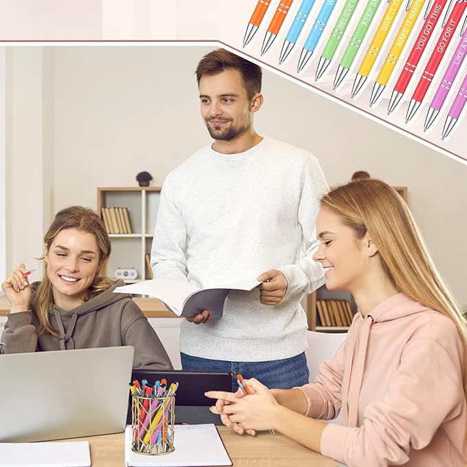 Zonon 12 Pcs Inspirational Pens Bulk Funny Ballpoint Pen with Stylus Tip Motivational Gifts for Valentine's Day Teacher Coworkers Nurse School Office Supplies(Macaron,Boss Lady)