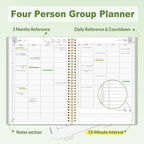 SUNEE 2026 Daily Planner,4-Person Group Appointment Book with Quarter-Hourly Layout. Weekly & One-Page-Per-Day Format, Jan to Dec 2026, 8.5"x11",Weekly Planner, Flexible Cover, Note Pages, Bookmark, Black,Sage Green