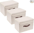 TYEERS Collapsible Storage Boxes, Washable Fabric Storage Bins with Lids, 14.9x9.8x9.8 inches, 3 Pack, Beige