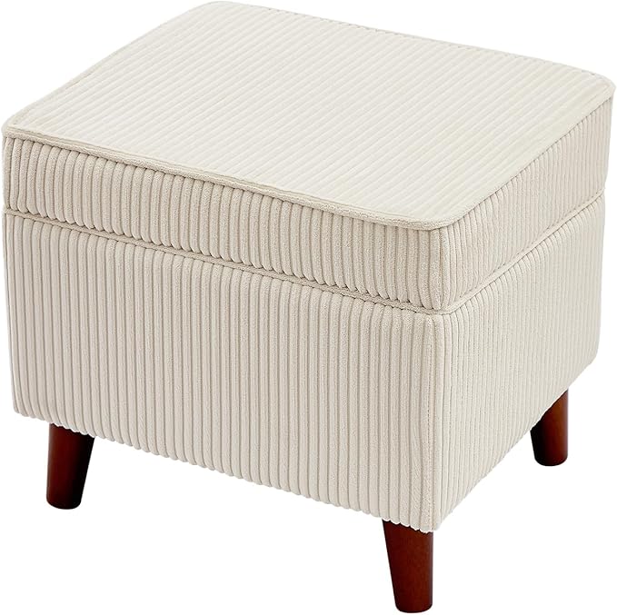 FAGAGA Storage Ottoman with Adjustable Lid, Soft Step Stool, Footrest and Seat, Ottoman Foot Rest for Living Room, Bedroom, Dorm, Beige