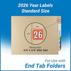 2026 Year Stickers, Doctor Stuff 2026 Chart Stickers, Coral/Black Color Coded, Colwell Jewel Tone Style, USA Made Year Labels for End Tab File Folders, 500/Roll, 1 Roll, 3/4" x 1-1/2"
