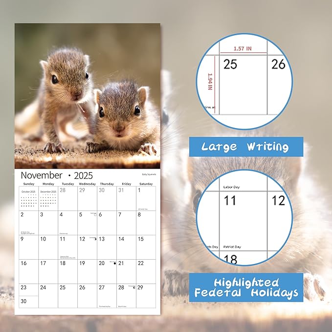 2026 Wall Calendar,Calendar 2026, November 2025 - December 2026, Wall Calendar Baby Animals, 12" x 24" Opened,Full Page Months Thick & Sturdy Paper for Calendar Organizing & Planning