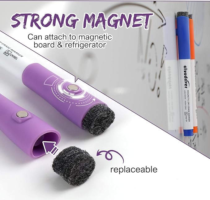 cloudriver Magnetic Dry Erase Markers, 24 Pack Whiteboard Markers - 12 Fine Tip And 12 Chisel Tip, 12 Colors Low Odor Dry Erase Marker With Eraser Cap