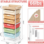 Rolling Storage Utility Cart With 6 Drawers,Art Supply Craft Organizer,Sewing Makeup Organizer And Storage,Office Organization Wooden Tabletop,Rainbow