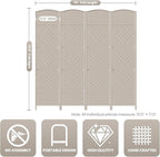 Cocosica 4 Panel Room Divider,6Ft Folding Privacy Screen,Tall - Extra Wide Foldable Panel Partition Wall Divider with Diamond Double-Weaved Hand-Woven Design Room Screen Divider