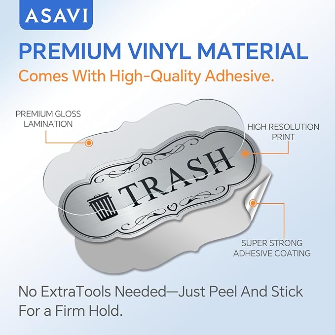 ASAVI Trash & Recycle Stickers – 2-Pack Self-Adhesive Vinyl Labels, Waterproof & Durable (Brushed Silver Black, Medium 6.3 x 2.7 inches)