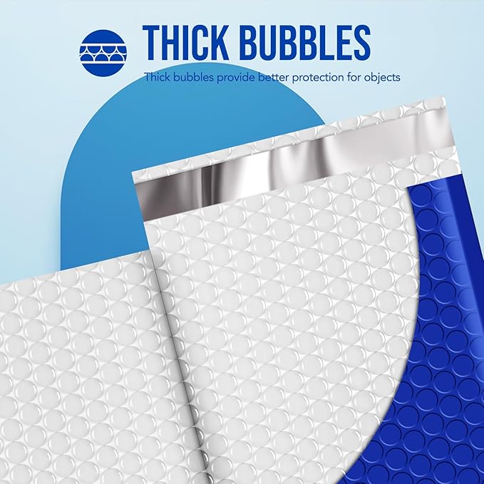 Fuxury Large Bubble Mailers 10.5x16" 40 Pack Self Seal Padded Envelopes Waterproof Mailing Envelopes Bubble #5 Cushioning Padded Mailers for Small Business Packaging Royal Blue