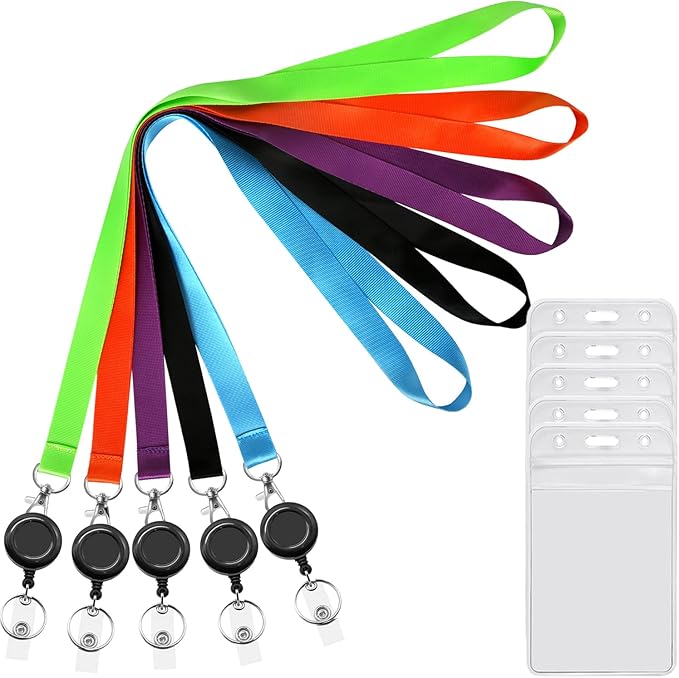 YOUOWO 5 Pack 5Colours Lanyards with Vertical ID Badges Holder and Retractable Badge Reels,Neck Lanyard,for Keys Women Teacher Men