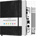 OFFIGIFT Bullet Dotted Journal Notebook, 312 Numbered Pages A5 Hardcover Leather Journal, 100gsm No Bleed Paper Dot Grid Notebook with Index Pages, Dot Journal for Women Men, 5.75" x 8.38", Black