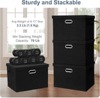 Graciadeco Large 17" 36 Quart Collapsible Stackable Storage Bins with Lids, 3 Packs Black Linen Fabric Closet Boxes with Lids, Storage Cube Baskets Container Organizers for Bedroom Office(17 x12 x11)