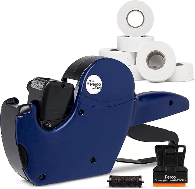 Perco Pro 1 Line Date Label Gun Kit, Includes 8 Digits Date Gun Labeler, 10,000 Plain White Labels, and Preloaded Inker