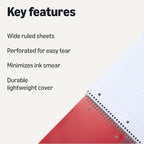 Amazon Basics Wide-Ruled Spiral Notebook with Pocket Divider, for School, Office and Work, 100 Sheets, 8" x 10.5", Assorted Primary Colors, 3-Pack