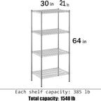 Regal Altair 21" Deep x 30" Wide x 64" Height Wire Shelving Kit | 4-Tier | NSF Commercial Storage Rack Unit