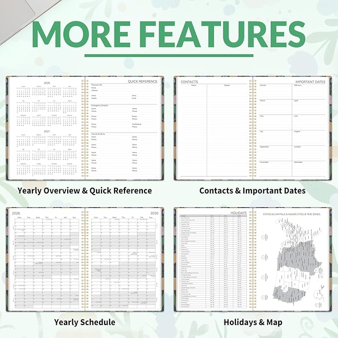 GNL 2026 Planner, Weekly and Monthly Planner (January - December 2026), 8.5" x 11" Monthly Agenda Planner with Waterproof Flexible Cover, Spiral Binding Notebook with Tab, Pockets, Bookmark, Flower