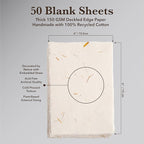 Wanderings Handmade Cream Deckle Edge Blank Paper with Straw - 4x6 - Pack of 50 - Watercolour/Mixed Media Paper - Save The Date Invitations Greeting Cards Notes DIY Arts Crafts - Thick 150 GSM