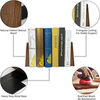 Luxdecor Walnut Book Ends Hold Heavy Books-7x6x5in Wood Bookends for Office Desk Non Skid, Decorative Walnut Bookend 2pack, Triangle Style
