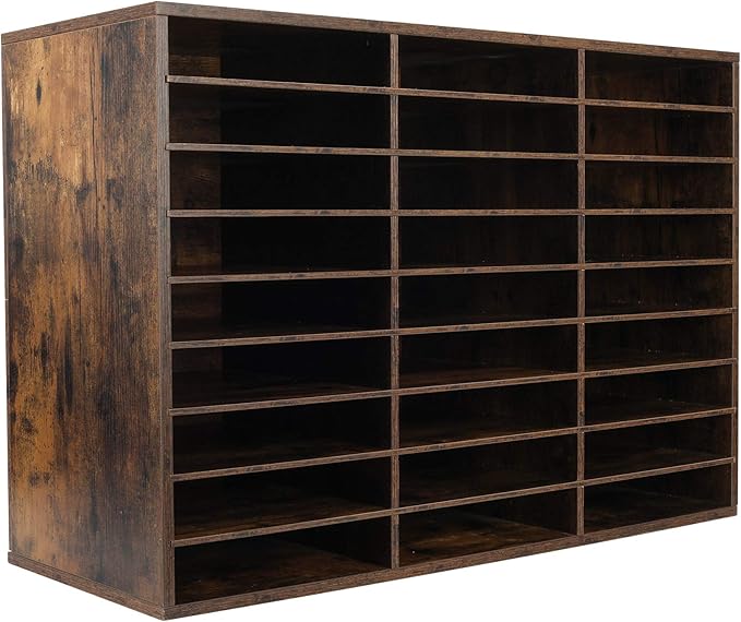 TQVAI Wood Literature Organizer, 27 Slots Hold 13500 Sheets A4 Papers, Wooden Desk File Paper Storage Organizer with Adjustable Shelves, Mailbox Cubbies for Office Home Classroom, Classroom, Archaize