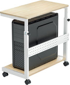 EUREKA ERGONOMIC PC Stand Computer Cart, Height Adjustable Tower Stand 2-Tier Suit for ATX Case Printer, Metal Rolling Cart on Wheels for Gaming Home Office, Maple