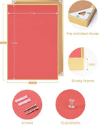 Lightomorrow Bulletin Board 23.6 x 17.7 inches, Coral Red Pin Board, Golden Aluminum Framed Fabric Cork Board with 10 Push Pins