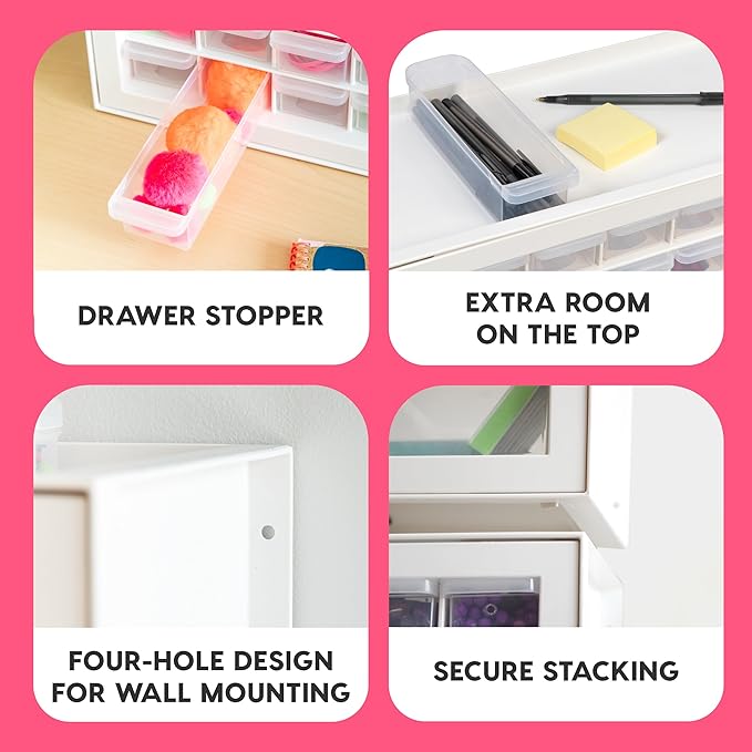 IRIS USA Bead Organizer Storage Bin Drawer Cabinet, 64-Drawer Plastic Organization Chest for Screws Bolts Nails Hardware Small Parts Electronics Charm Tools Scrapbook Art Craft Hobby Supplies - White