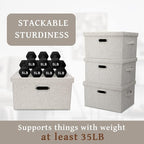 Graciadeco Medium 15" 21 Quart Collapsible Stackable Storage Bins with Lids, 5 Packs Beige Foldable Fabric Closet Boxes Heavy-duty Linen Cube Baskets Container for Bedroom Office (15 x 11 x 8)