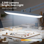 Neatfi XL 2,200 Lumens LED Desk Lamp with Clamp, 24 Watt Bright Architect Task Lamp, 20 Inches Dimmable Computer Light, Adjustable Desk Light for Home, Office, Crafts, Nails & Hobbies (Non-CCT, Gray)