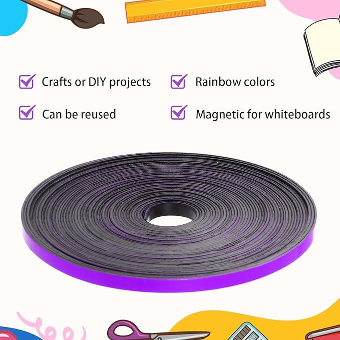 AmazingSpark Magnetic Tape Roll Thin Strips, 0.39 Inch x 66 Feet Magnetic Board Dividers Whiteboard Graphic Decorative Tape Marking Line for Classroom Office Art Accessories(Purple)