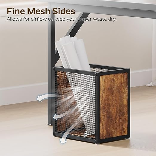 YATINEY Office Trash Can 2 Pack, 4 Gallon Garbage Can, Metal Wastebasket with Wood-Look Panels, Industrial Style Trash Can for Office, Study, Rustic Brown and Black WB03L2BR
