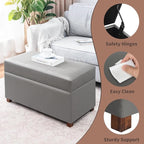 Joveco 32" Leather Storage Ottoman Bench, Rectangle Foot Rest Stool for Living Room, Bedroom, Entryway, Grey