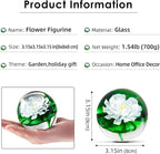 EUSTUMA Hand Blown Glass Flower Paperweight Figurine for Office Desk.Give You A Gift from The Person You Love, The Garden Decoration.(White Lotus Leaves)