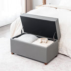 Joveco 32" Leather Storage Ottoman Bench, Rectangle Foot Rest Stool for Living Room, Bedroom, Entryway, Grey