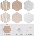 Fwpelt 15'' Large Hexagon Cork-Bulletin Board Tiles Adhesive Frameless 10 Pack 15 x 13 inch Hex Pin Corkboard Prayer Vision Cork Board for Office-Wall Decor, Hexagonal Tack Pinboard with 30 Push Pins
