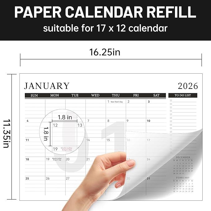 Yoment Desk Calendar Refill 2026-2027, July 2026-Dec 2027, Large 10"x16" Monthly Planner with to-do Lists 18 Months Calendar for Office School Home, Black