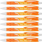 SyPen Personalized Ballpoint Pens With your Custom Logo or Text-300 Pack Bulk-for Businesses, Parties, and Events, Custom Printed, Vivid Colored Translucent Barrel, Click Pens, Black Ink, Orange Pens
