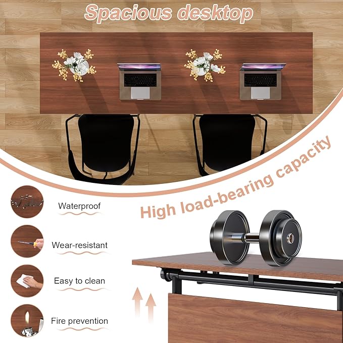 Conference Table Flip Top Mobile Conference Room Tables,Folding Conference Table with Wheels,Large Meeting Training Seminar Table Saving Space for Office Classroom(2D,61'')