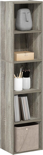 Furinno PASIR Book Shelf, 5-Tier Modern Bookshelf, Open Shelves Bookcase 9 x 12 x 52, for Living Room, Bedroom, Home Office, French Oak