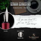 Scriveiner Luxury EDC Fountain Pen (Fine), Stunning Matt Red Pocket EDC with Chrome Finish, Schmidt German Nib, Converter, A Great Writing Gift Set for Men & Women, Nice Fancy Office Designer Pen