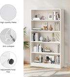 Farini 60 Inch Tall 5-Shelf Bookcase, Wood Bookshelf Storage Organizer Adjustable Shelf for Home Office, Study Room, Easy Assembly,White