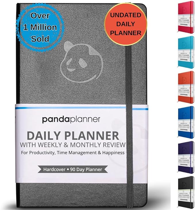 Panda Planner Classic A5 Daily Planner 2026 - Undated Quarterly & Productivity Planner with Hourly Schedule, To Do List, Daily Journal, Goal Planner, Habit Tracker & Gratitude Organizer – Black