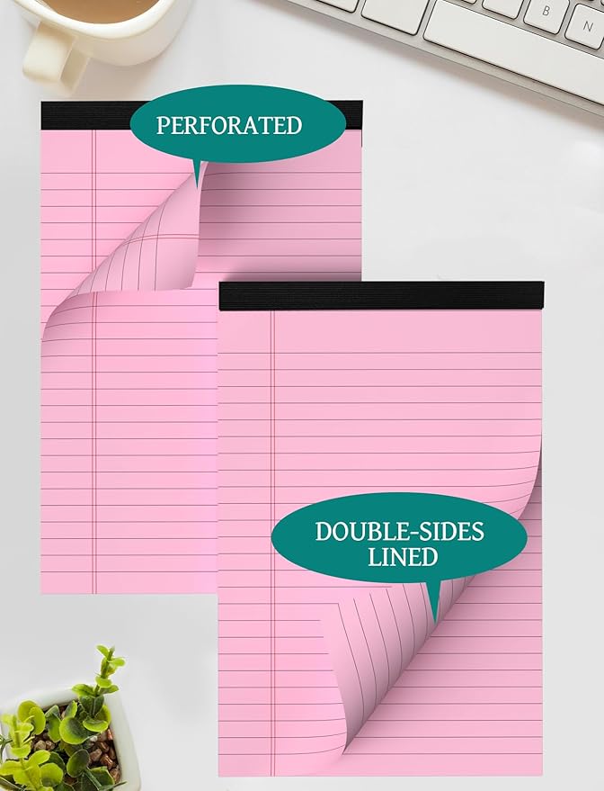 Aidunmis 7pcs Small Note Pads 5x8 Legal Pads Pink Notepad 5x8 College Ruled Pink Notebook Paper Narrow Ruled Mini Notepads 5 x 8 Legal Pad Perforated Small Writing Pads 5x7 In 30 Sheets per Note Pad