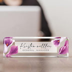 Personalized Name Plate for Desk Custom Acrylic Desk Name Plate Custom Employee Appreciation Gifts Office Gifts for Women, Men, Boss, Coworkers, Teacher, Nurse (Purple Calla Lily)