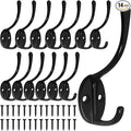 Homanu 14 Pack Coat Hooks Wall Mounted with 28 Screws, Heavy Duty Black Towel Hooks Metal Double Hooks, No Rust Retro Rustic Wall Hooks for Hanging Towel, Coat, Scarf, Bag, Hat, Cup, Key