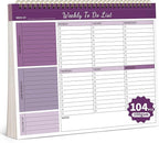 ALKALO Weekly To Do List Notepad, 52 Undated Sheets （8.5"×11") Duplex-Printed Weekly Desk Planner For Work Home School Office Desk Accessories Supplies & Goal Setting Tasks - Purple