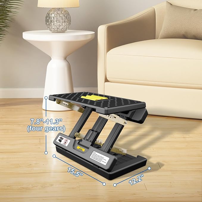 Arejonner Foldable Foot Rest, Computer Foot Rest Under Desk, 12Modes Adjustable Ergonomic for Office, Loading Capacity 80 pounds, Removable Soft Cloth Pad,All-Season(Yellow)