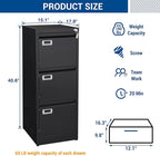 Fesbos Vertical File Cabinets - 3 Drawers 17.8" Deep Lockable Filing Cabinet - Metal Storage Cabinets for Home Office to Hanging Files Letter/Legal/F4/A4 Size