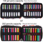 Pencil Case Holder Slot - Holds 202 Colored Pencils or 136 Gel Pens with Zipper Closure - Large Capacity Polyester Pen Organizer for Watercolor Pens or Markers - Perfect for Artist Withered Roses