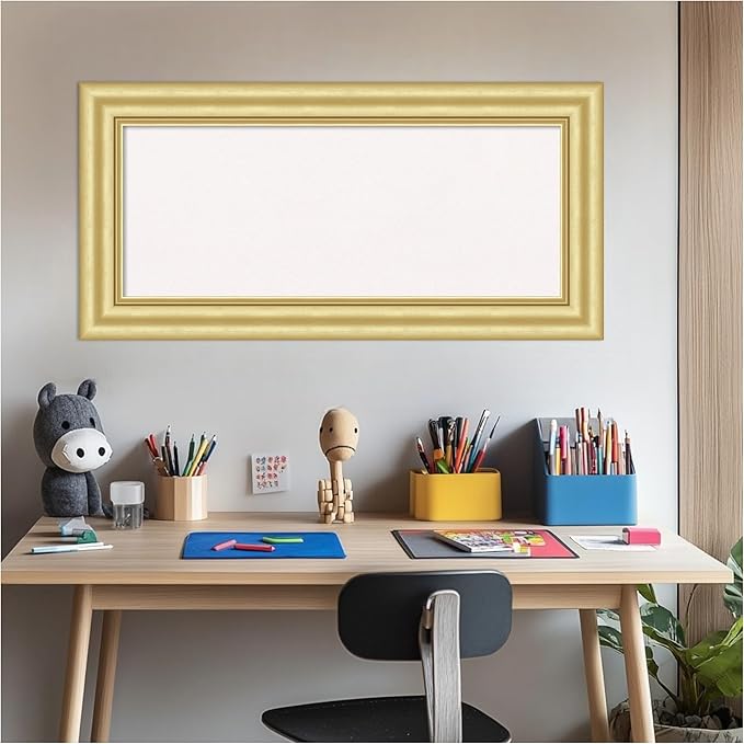 Amanti Art White Cork Board for Wall, 17x35 Vision Board with Gold Frame, Medium Corkboard Office Decor for Home Organization, Traditional Corkboard Pinboard to Display Items for Home Organization