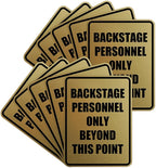 Portrait Round Backstage Personnel Only Beyond This Point Door or Wall Sign Easy Installation | Music | Concert | Festivals Sign (Brushed Gold) - Small (10 Pack)