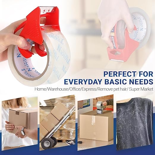 TegmenSeal Heavy Duty Clear Packing Tape with Dispenser Combo for Shipping, Moving & Storage,Thicker Clear Packing Tape, 1.88 inches Wide, 60 Yards Per Roll, 12 Pack 720 Total Yards