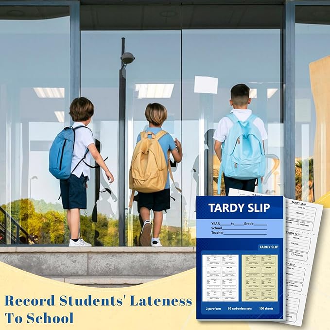 2 Pack 800 Pcs Tardy Slip Book with Carbonless Duplicates Easy Removal Fold and Tear with 3.9 * 2.8inch (Tardy Slips) 2 Part Form Register Book for Student Late Arrival School Supplies Teacher